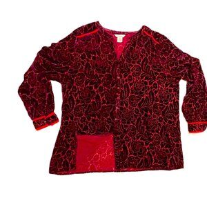 Sundance Burnout Velvet BoHo Peasant Style Long Sleeve Button Up Top - Size XL